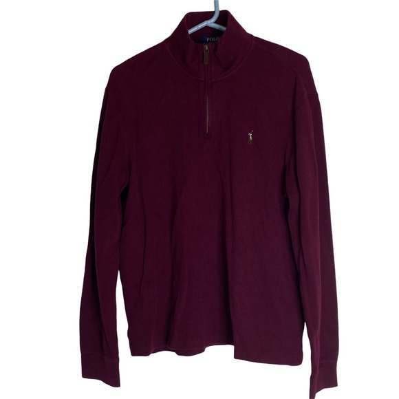 Vintage 90s Polo Ralph Lauren Estate Rib Polo Sweater Mens M Shirt Burgundy - Picture 2 of 7